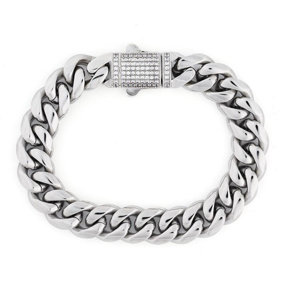 Invicta Elements Men’s 8in Iced Out Cuban Link Bracelet Silver 80804-New